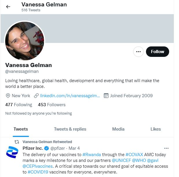 Twitter account of Vanessa Gelman