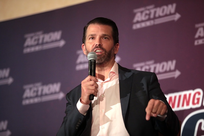 Donald Trump, Jr. speaking with attendees at the Four More Tour at the Crowne Plaza Phoenix Chandler Golf Resort in Chandler, Arizona.